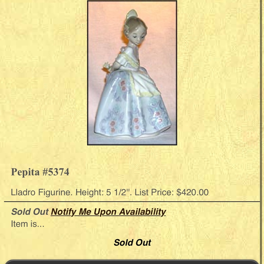 Lladro “Pepita” 5375 *rare+retired* Porcelain figurine MINT condition w/box! - Picture 7 of 9